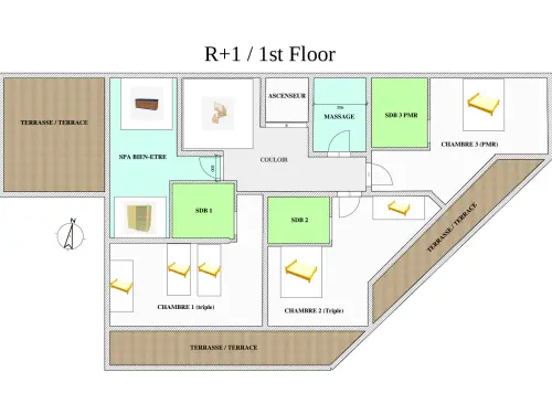 Plan premier &eacute;tage chalet l'Iizuna Lodga La Rosi&egrave;re 1850