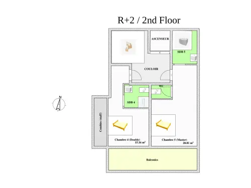 Plan 2&egrave;me &eacute;tage chalet l'Iizuna Lodga La Rosi&egrave;re 1850